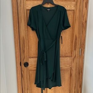 Lulu's Deep Green Wrap Midi Dress